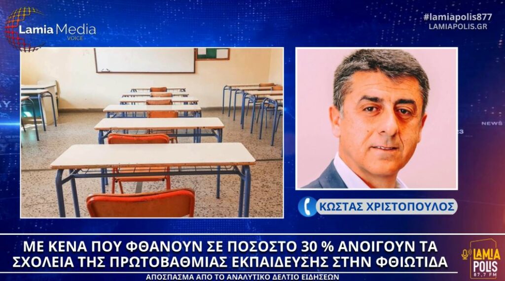 Με κενά ανοίγουν τα σχολεία της Πρωτοβάθμιας Εκπαίδευσης στη Φθιώτιδα